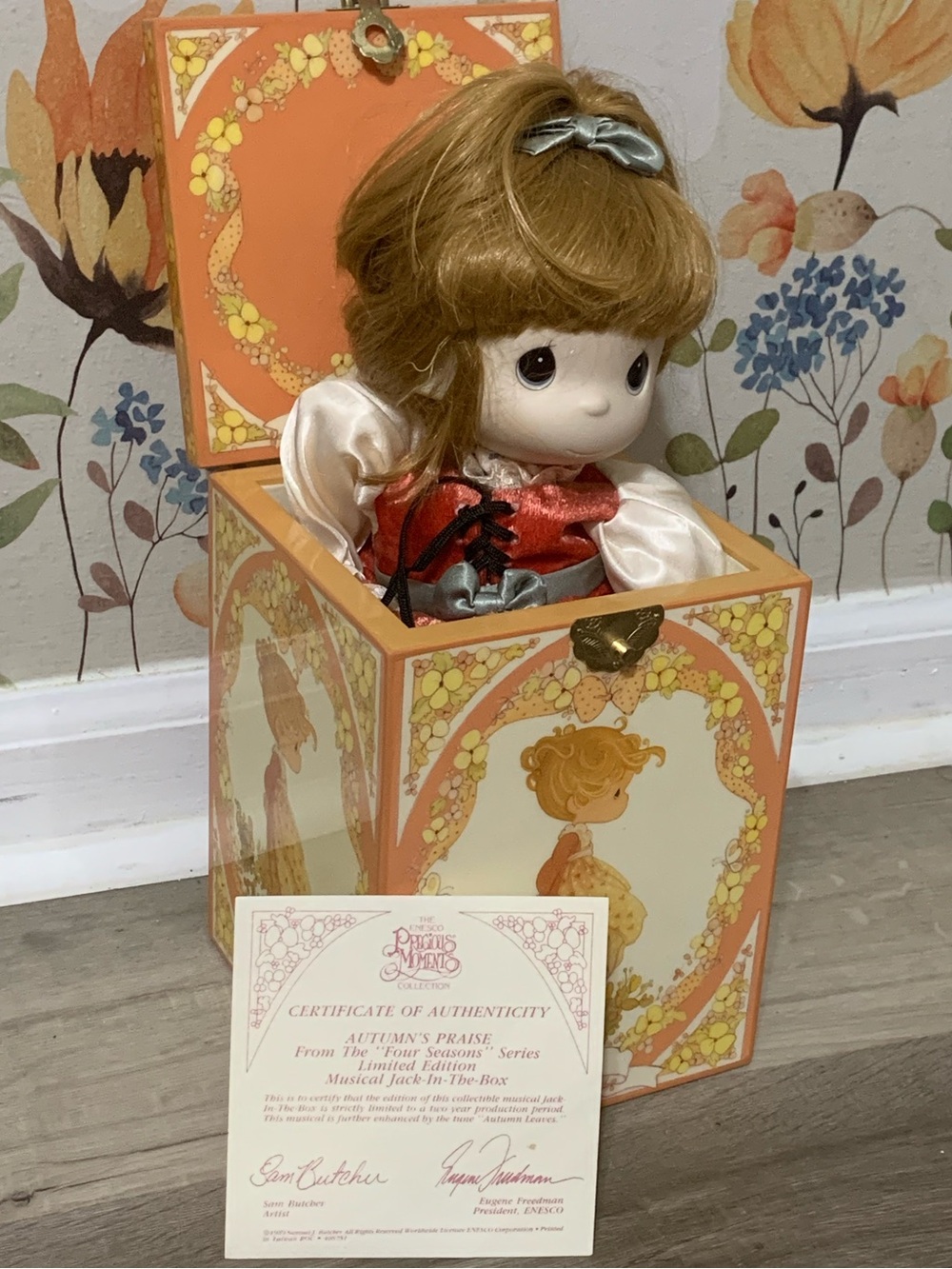 1989 Enesco Autumns Praise Precious Moments Four Seasons Music Box RARE COA